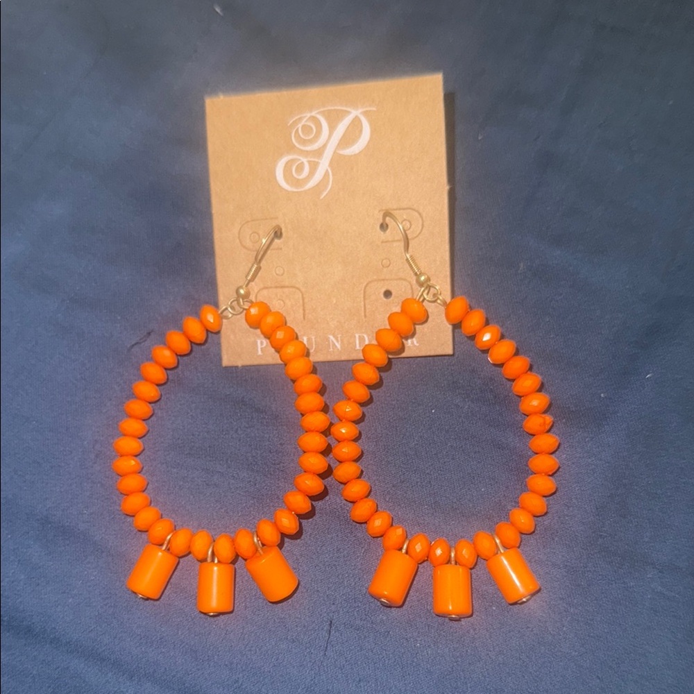Plunder Orange Beaded Hoop Earrings